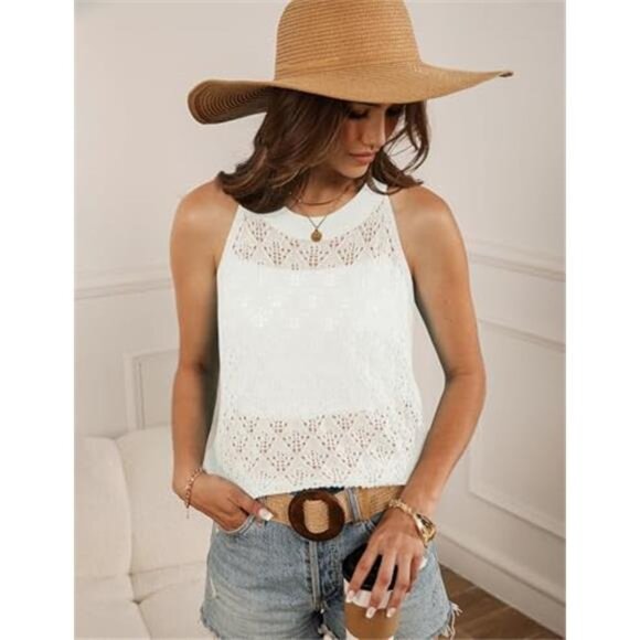White Crochet Tank Top Sleeveless Hollow Knit Sweater Vest Boho Spring Shirt - Picture 5 of 5